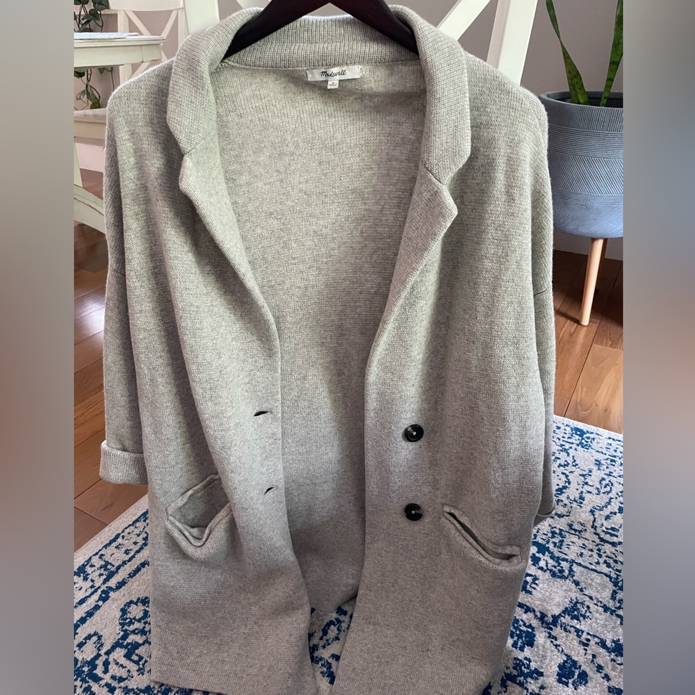 Madewell M grey collared pea coat, long